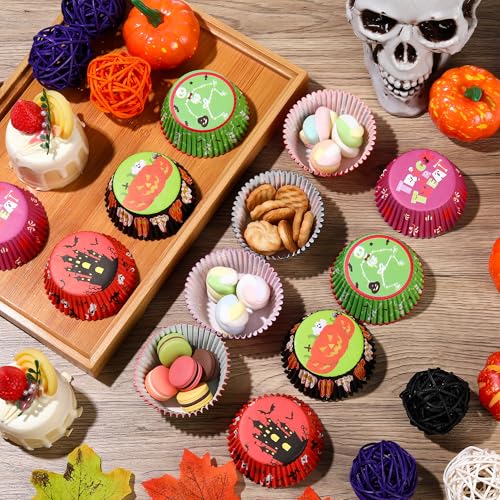 Halloween Cupcake Liners Pack - Castle and Pumpkin Pattern, Style A, 100 pcs