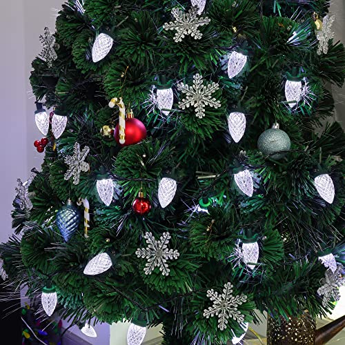 Outdoor White C9 String Lights - 50 LED Fairy Lights for Christmas & Holiday Decor, 33FT Extendable Safe Power Adapter