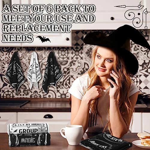 Halloween Kitchen Towels Set - Gothic Skull Witch Tarot Art, Traditional Style, 6 Pack