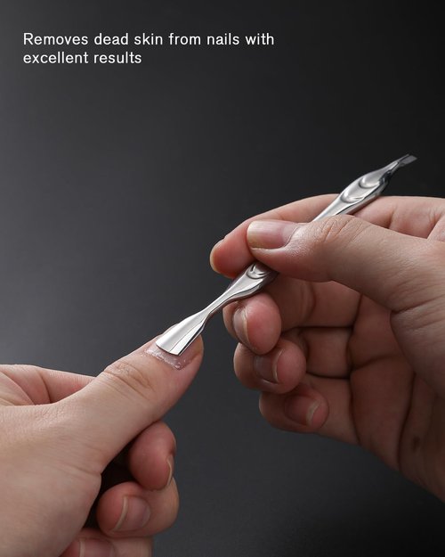 FERYES Cuticle Pusher - 2-in-1 Stainless Steel Cuticle Trimmer for Manicures & Pedicures | Silver
