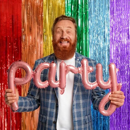 Rainbow Foil Fringe Curtain Backdrop Party Decorations 2 Pack - 39.4"w x 78.7"l