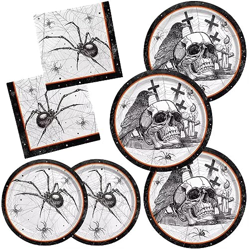 Halloween Spider Webs Party Supplies Set for 50 Guests with Plates & Napkins