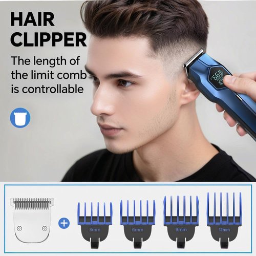 5-in-1 Electric Beard Trimmer Magnetic Replacement Heads, Professional Cordless Hair Clippers for Men Rechargeable, IPX7 Waterproof Grooming Kit for Face, Mustache, Body, Nose, Gifts for Men (Blue)