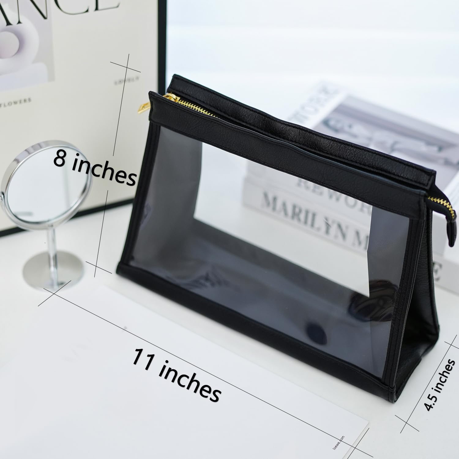 Women Travel Toiletry Bag Make Up Bag Cosmetic Essentials Transparent Makeup Wash Pouch 2 pcs (Transparent, Black)