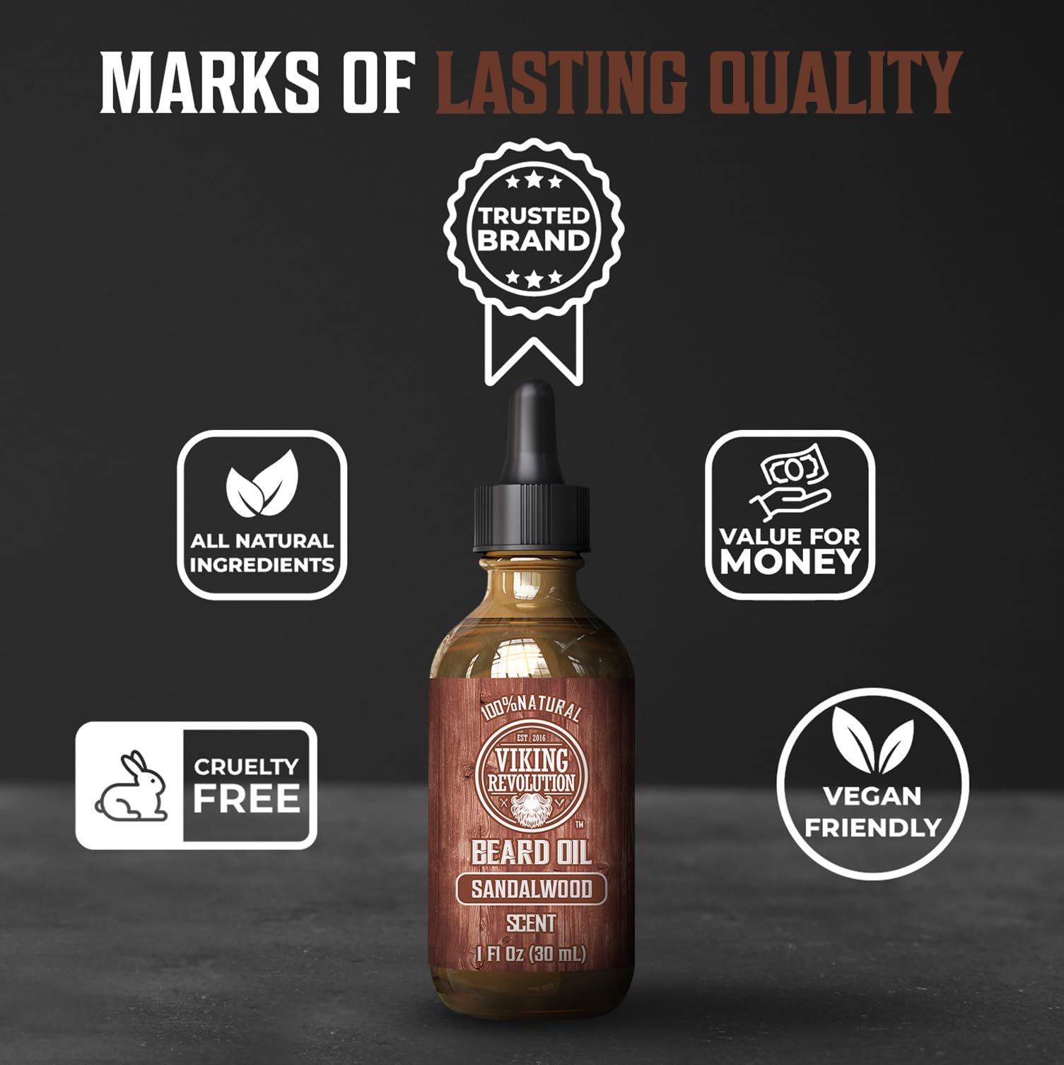 Viking Revolution Beard Oil for Men - Natural Mens Beard Oil with Argan Oil and Jojoba Oil - Beard Softener, Strengthens and Moisturizes - Beard Conditioner for Men (Sandalwood, 1 Pack)