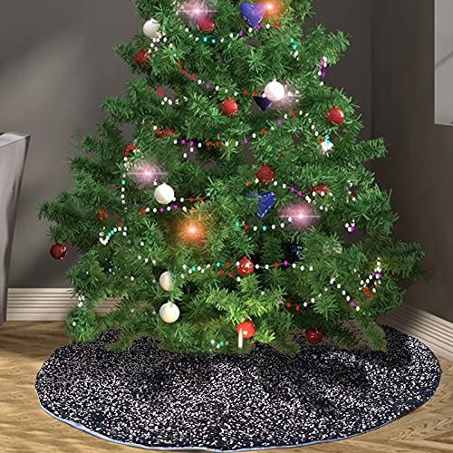 AtiMing 48 Inch Black Sequin Christmas Tree Skirt Sparkly Xmas Base Cover