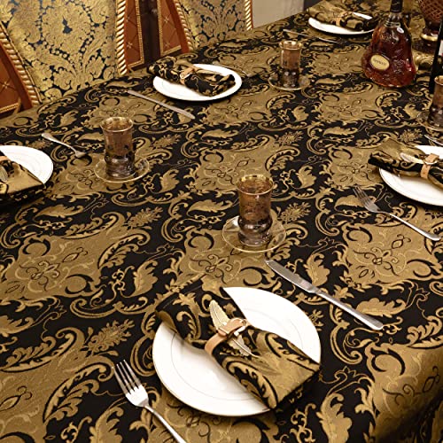 Jacquard Black Damask Fabric Tablecloth 60x104 Inch Luxury Rectangular Cover - Loom and Mill Variation