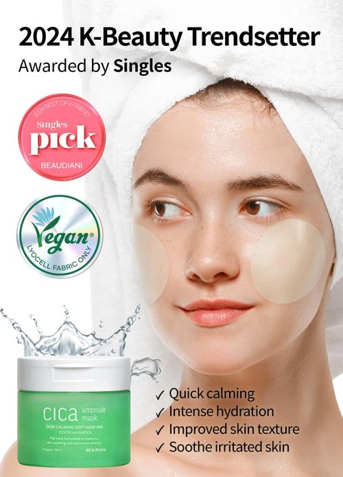 BEAUDIANI CICA Ampoule Mask Pads (Spot Mask) – Round Pre-Soaked Calming Pads with 3,026 PPM Centella Asiatica, 5-Hyaluronic Acid & Peptide Complex, Low-Irritation Tested, 100 Pads / 150ml