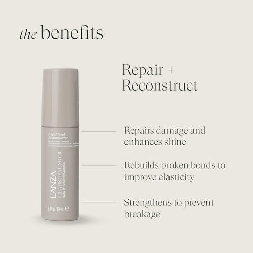 L'ANZA Rapid Bond Reconstructor - Keratin Healing Oil Treatment for Damaged Hair | Vegan Split End Repair Serum (3.1 Fl Oz)