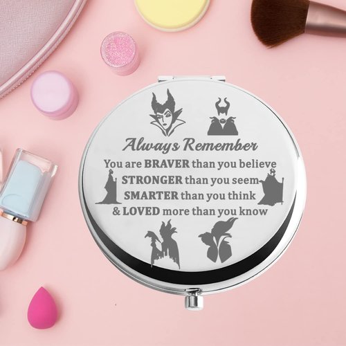 KEYCHIN Evil Queen Pocket Mirror Villain Movie Fans Gifts You are Braver Stronger Smarter Than You Think Compact Mirror for Women Girls Teenagers (Villain Always-S)