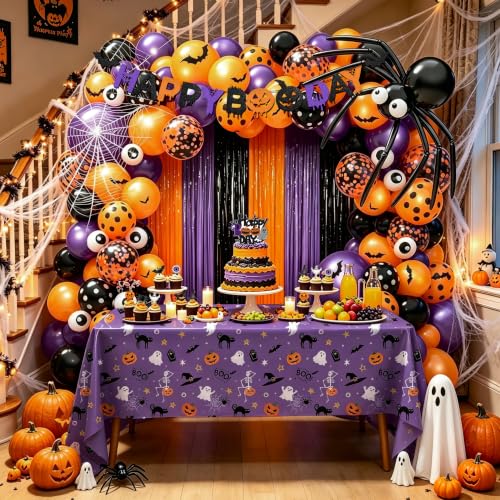 Halloween Birthday Party Decorations Set with Balloon Arch and Web - 149 pcs
