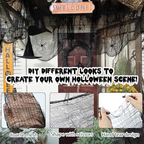 30x72 Halloween Creepy Cloth Set - 3 Black & 3 White Spooky Fabric, 6 Pieces with Spiders & Web