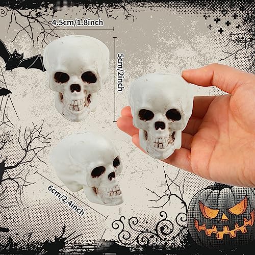 Halloween Skull Heads Decor - 8 Pieces Plastic Realistic Human Skeletons - 1.8 x 2 x 2.4 Inches