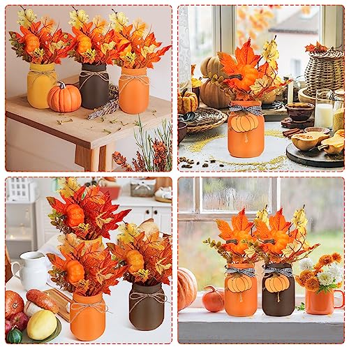 Fall Mason Jar Centerpieces with Pumpkin Leaf Wooden Sign - Rustic Home Decor