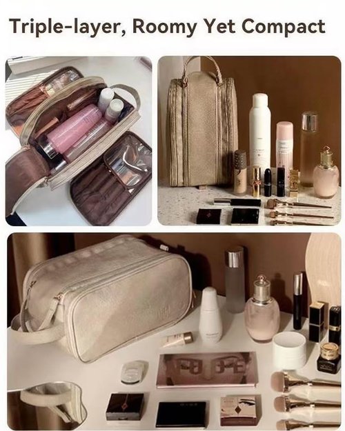 Hemompito Cosmetic Bag for Women, Large Makeup Bag with Multiple Compartments, Waterproof Makeup Pouch, Smooth Zippers, Easy to Clean, Built to Last for Home, Travel, Weekend Getaways
