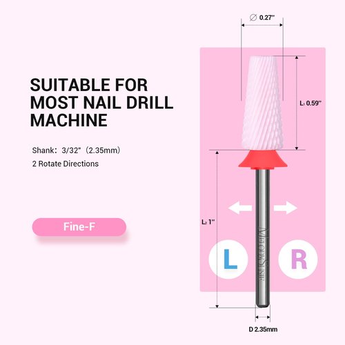 MelodySusie 5 in 1 Nail Drill Bits, 3/32'' Ceramic Cross Cut Bits, Suitable for Manicure Pedicure Cuticle Gel Polishing, Pink, Series Bit-M, Fine