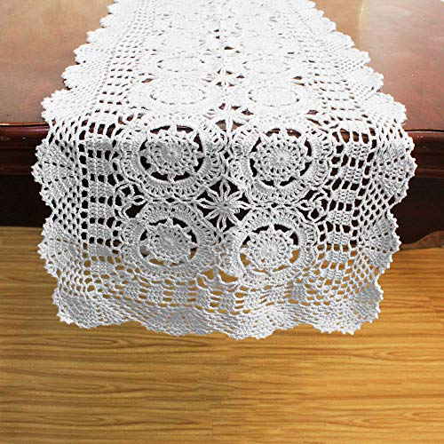 Cotton Handmade Crochet Lace Table Runner 14x84 Inch White - Dresser & Coffee Table Decor