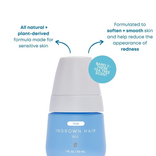 Bushbalm Ingrown Hair Roller Rescue And Nude Oil Bundle - Includes AHA & BHA - Exfoliating, Soothing, Cooling for Intimate Areas, Underarms - Helps With Razor Bumps and Ingrown Hairs, Blue