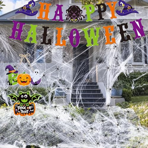 Halloween Decorations Set with Banners, Bats, Webs, Balloons & Photo Props - 100+ Pieces