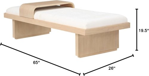Meridian Furniture Arlington Collection Mid-Century Modern Bench - Soft Cream Chenille, Solid Wood, 65" W x 26" D x 19.5" H