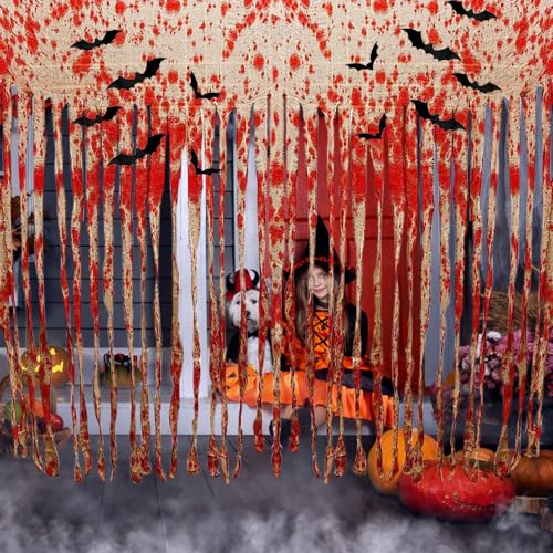 Halloween Creepy Red Cloth Door Decorations 6.5x6 ft - 2 Sets | Indoor Outdoor Haunted Scene