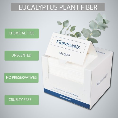 Fibertowels XL Disposable Face Towels 10” x 12” Eucalyptus Fiber Face Towelettes, Ultra Soft Facial Tissue Wipes for Women, Skin Friendly Dry Wipes Makeup Remover 50 Count (Pack of 1)