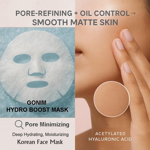 GONIM Face Mask - Hydrating Korean Skin Care with Hyaluronic Acid & Vitamin C | Anti-Aging Sheet Mask, 30ml x 15pcs