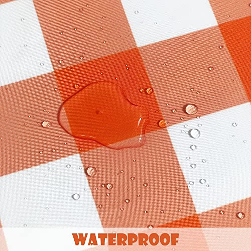 Fall Orange White Buffalo Plaid Tablecloth 60 Inch Round Polyester - Autumn Home Decor
