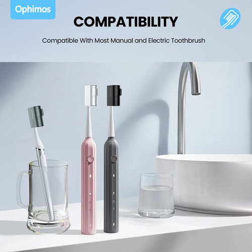 Ophimos Aluminum Alloy Toothbrush Head Cover, 2 Count Long-Lasting Travel Protector Case for Most Electric/Manual Brushes（Black+Silver）