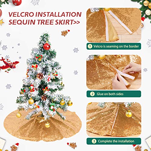 Shiny Gold 48 Inch Sequin Christmas Tree Skirt for 6ft-8ft Trees - Glitter Holiday Decor