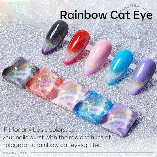 A1 Clear Rainbow Cat Eye Gel Top Coat - 0.33 Fl Oz Reflective 9D Glitter Effect