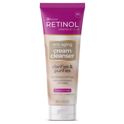 LIVAURA Retinol Cream Cleanser Anti-Aging – 5oz – Daily Deep Cleansing Facial Wash Improves Skin Texture, And Exfoliates for Softer Face – Renewing Vitamin A Minimizes Wrinkles and Fine Lines