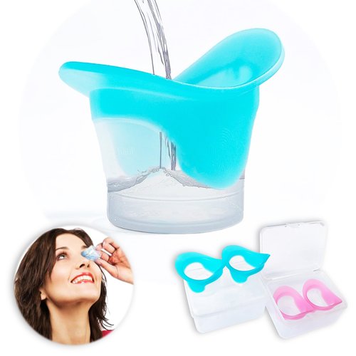 Silicone Eye Wash Cups, Eye Wash Bath for Refresh and Clean Tired Eyes, 4 Pcs Updated Version Pink and Blue with 2 Storage Containers