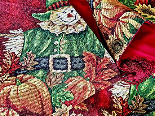Fall Table Runner 13x90 Inches Pumpkin Scarecrow Harvest Woven Decor