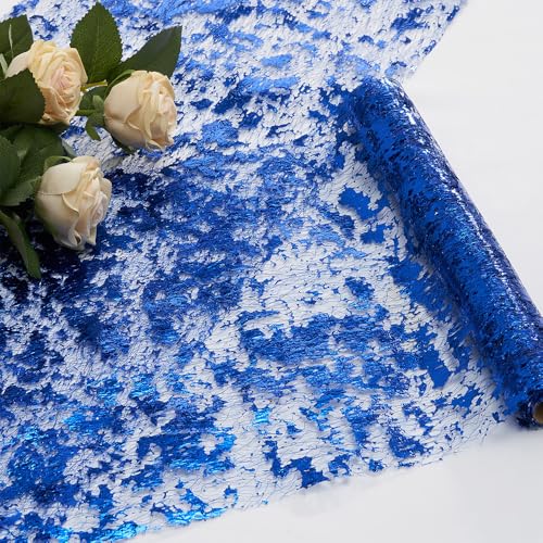 Royal Blue Table Runner 2 Pieces 11x108 Inches Glitter Gold Mesh Polyester