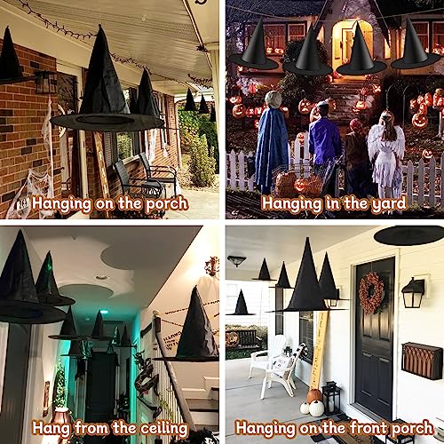 12pcs Halloween Floating Black Witch Hats with 98ft Hanging Rope - Costume & Party Decor