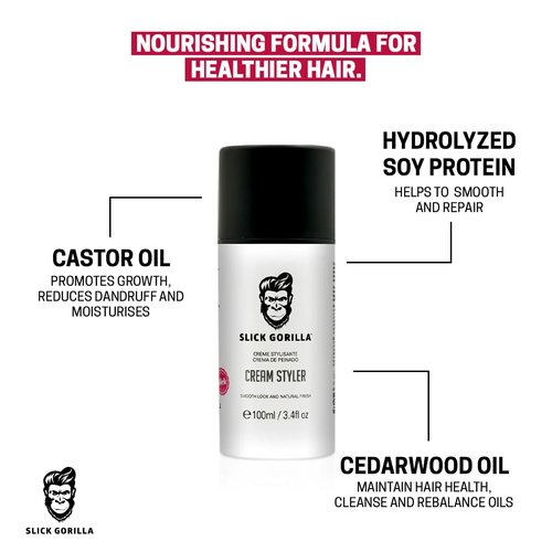 Slick Gorilla Hair Styling Cream - Light Flexible Hold | Smooth Frizz Control | 3.38 fl oz (100ml)