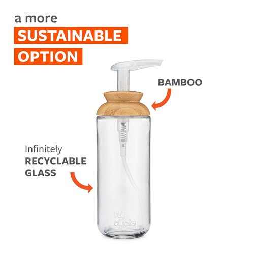 Full Circle Soap Opera - Recycled Glass Gel Soap & Lotion Dispenser with Bamboo Lid | 12-Ounce, Clear