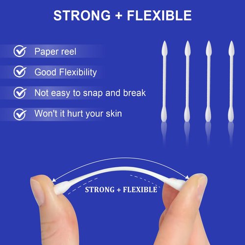 1000 Count Dual Tip Cotton Swabs with Pointed and Rounded Ends Biodegradable Paper Sticks Soft Cotton for Cleaning Makeup and Everyday Use