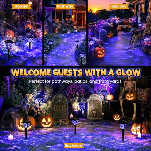 GIGALUMI Solar Halloween Pathway Lights 6 Pack - Purple Outdoor Decor