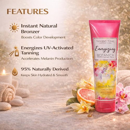 Swedish Beauty ENERGIZING Botanica Natural Bronzer (8.5 ounces) Tanning Bed Lotion, Grapefruit and Orchid Blend