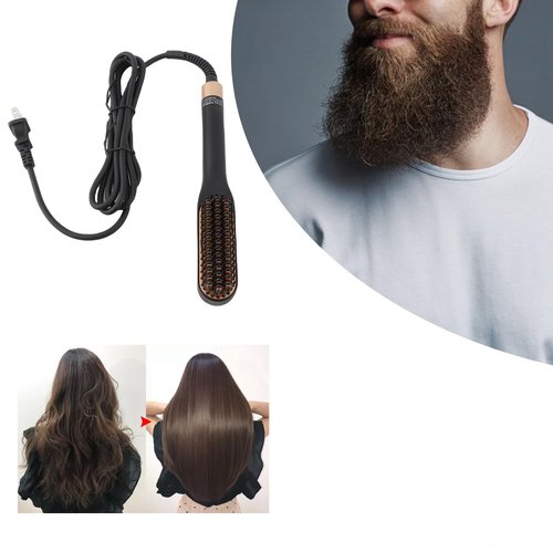 Beard Straightener, Heated Hair Straightening Brush with with 3 Adjustable Temps, Electric Beard Straightening Comb, Beard Comb, Multifunctional Beard Straightener Brush Unique Gifts for Men Women