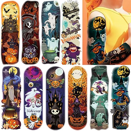 Kids Halloween Full Arm Temporary Tattoos - 11 Sheets Waterproof Fun