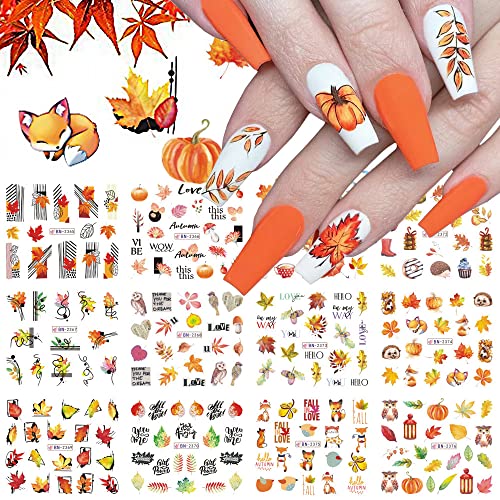 Fall Nail Stickers Set with Maple Leaf Pumpkin Turkey & More - 12 Sheets for DIY Nail Art
