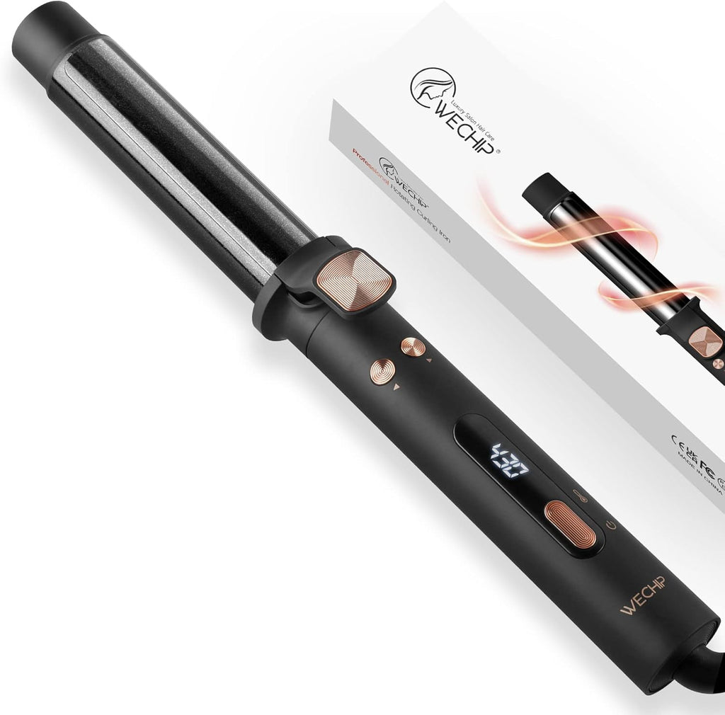 WeChip Automatic Curling Iron - 1.25 Inch Rotating Curling Wand for All Hair Types | Tourmaline Ceramic, LED Display, 5 Heat Settings Up to 430°F