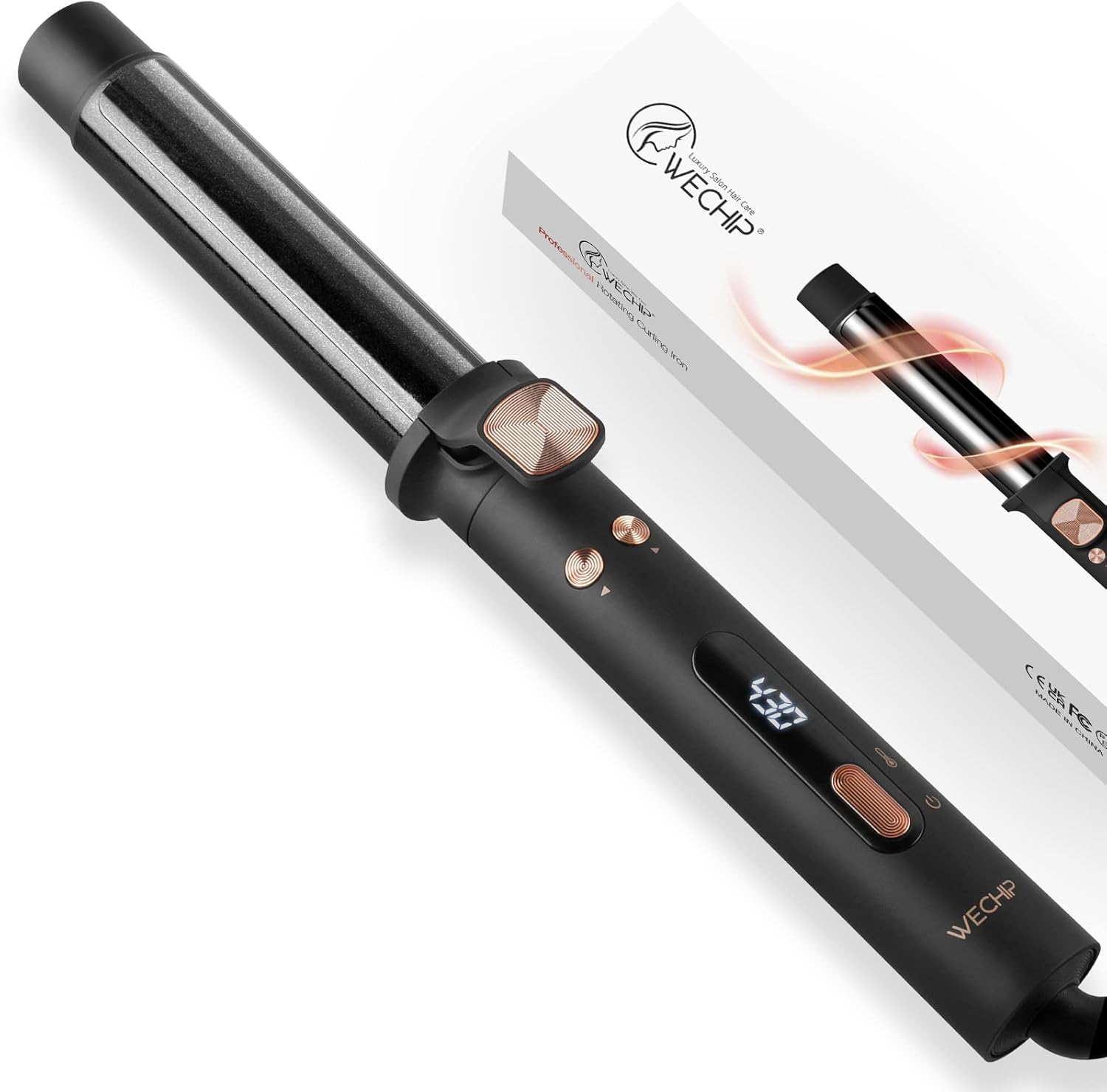 WeChip Automatic Curling Iron - 1.25 Inch Rotating Curling Wand for All Hair Types | Tourmaline Ceramic, LED Display, 5 Heat Settings Up to 430°F
