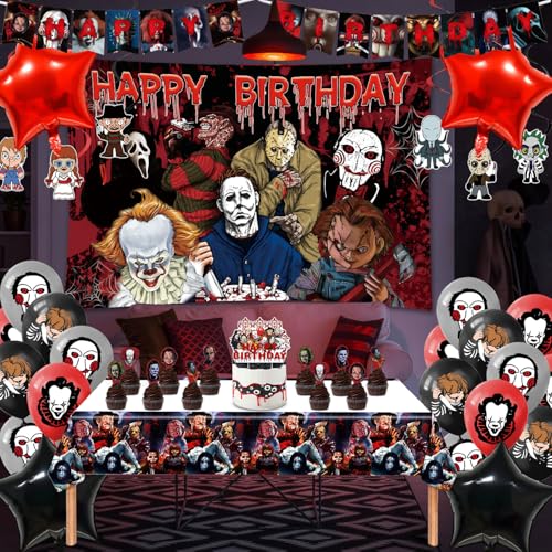 Horror Birthday Decorations Kit for Kids & Adults - Halloween Theme Party Supplies Set