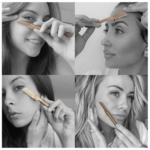Hollywood Browzer Hair Removal and Dermaplaner Duo - Peach Fuzz and Eyebrow Razor for Women - Eyebrow Grooming Kit - Gold - 2 pc
