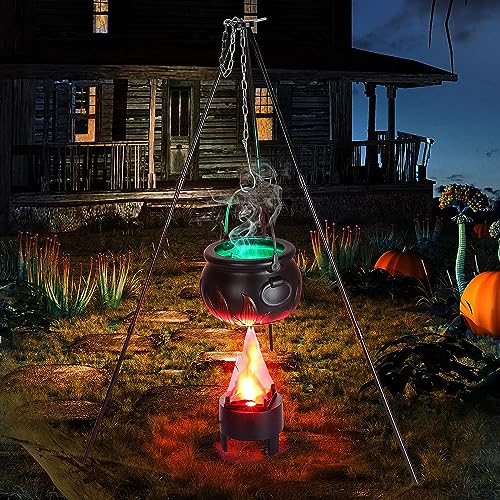 Outdoor Halloween Witches Cauldron with Tripod & LED Lights - Large Yard Decor