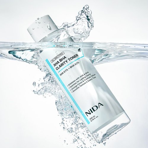 NIDA AHA BHA Clarity Toner | AHA 0.1%, BHA 0.1%, Niacinamide,Centella Asiatica | Exfoliate, Hydrate, Pore Control, Evens Tone | 6.76 fl. oz., 200ml